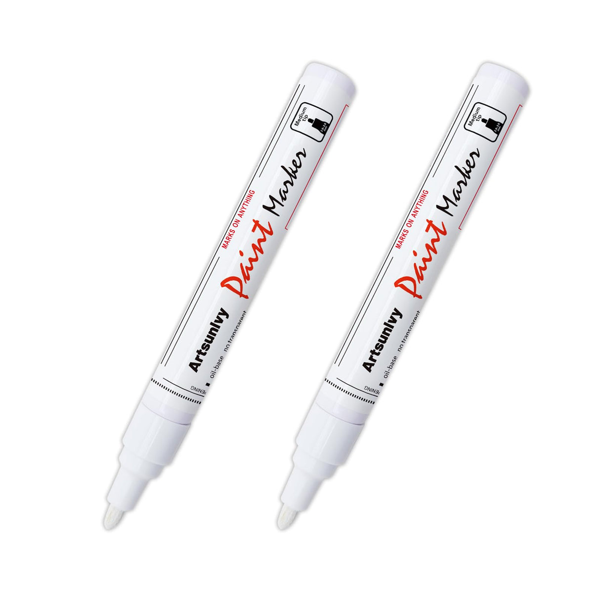 Artsunlvy White Paint Pens marking pens Permanent Markers - 2 Pack Oil Based Waterproof Markers for Tire, Rubber,Wood, Rocks, Metal, Canvas,Plastic, Dark Surface,Craft office Supplies,Medium Point Artsunlvy