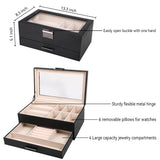 LANDICI Watch Box for Men Women 2 Layer PU Leather Watch Organizer Storage Case,Large Jewelry Box Watch Holder Organizer Display for Watch Sunglasses Bracelet Necklace Ring,Black & Apricot LANDICI