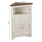 ChooChoo Farmhouse Corner Cabinet, Small Corner Storage Cabinet with Barn Door Design and Adjustable Shelf, Home Space Saver for Living Room, Bathroom, Kitchen, Soft White & Brown ChooChoo