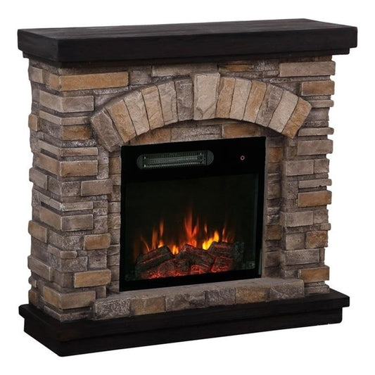 LIVILAND 36" Farmhouse Ceramic Magnesium Oxide Freestanding Electric Fireplace with 4 Flickering Flame Effect Settings, Remote and Touch Control, in Tan Finish