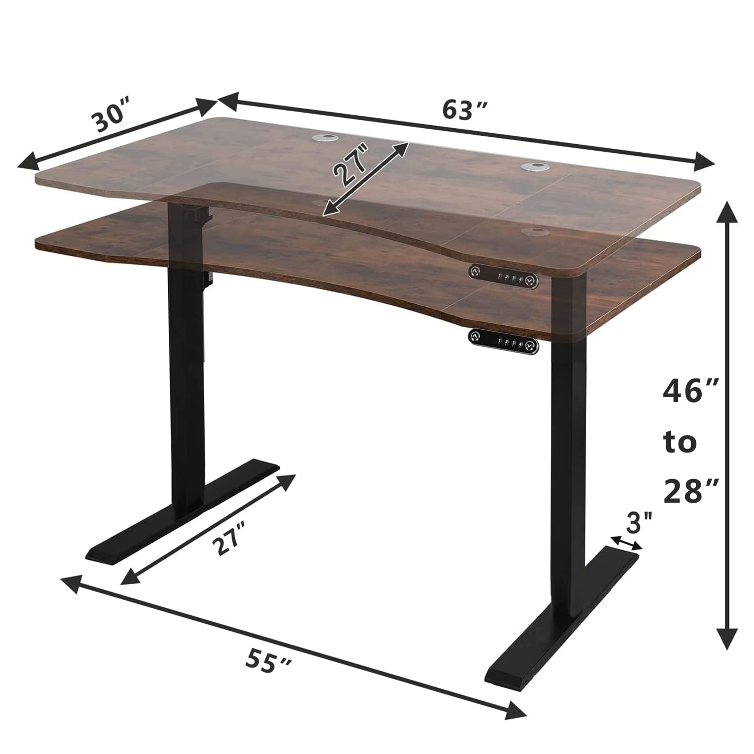 bilbil Dual Motor Electric Standing Desk, 63 x 30 Inch Height Adjustable Sit Stand Table with Splice Board, Stand up Home Office Desk, Black - WoodArtSupply