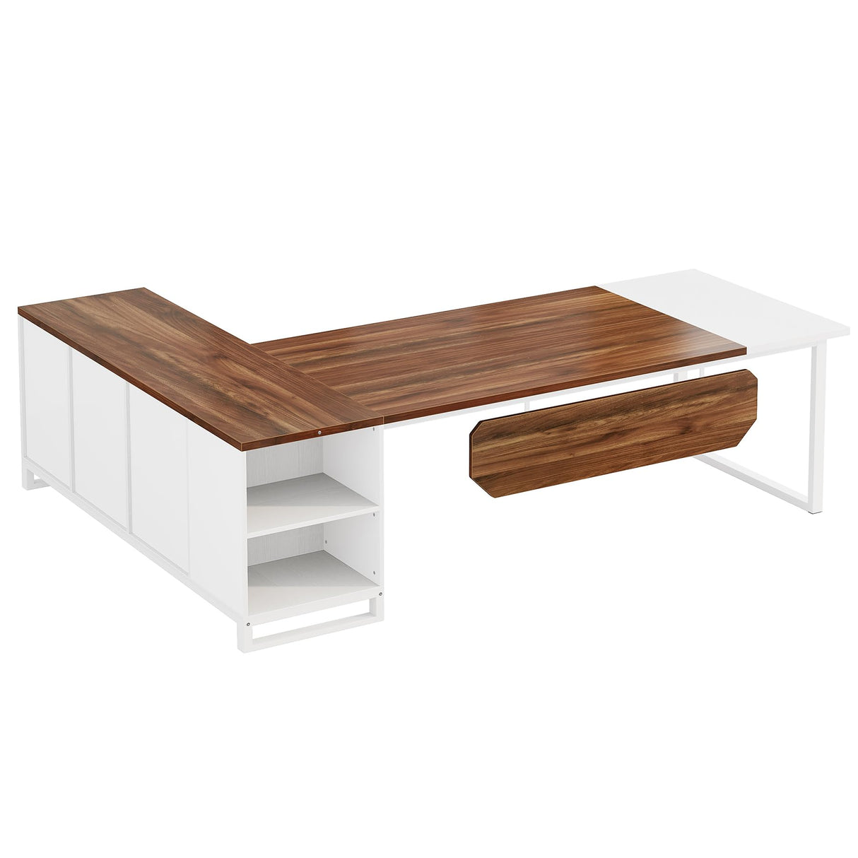 Tribesigns 70.8" L-Shaped Executive Desk with 55" File Cabinet, Large Home Office Computer Desk with Storage Shelves and Cabinet, Modern Business Furniture Set Home Office, Walnut White Tribesigns