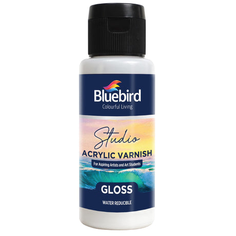 Bluebird Studio Gloss Varnish for Acrylic Painting, 3.4 Fl Oz, Non-Yellowing, Non-Toxic, Anti-Crazing, Basic Varnish for Pro Artists, Hobby Painters & Kids BLUEBIRD