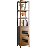 HITNET Bathroom Cabinet, Bamboo Floor Cabinet Freestanding Narrow Storage Unit with Removable Shelves, 6 Tier Tall Cabinet, Walnut HITNET