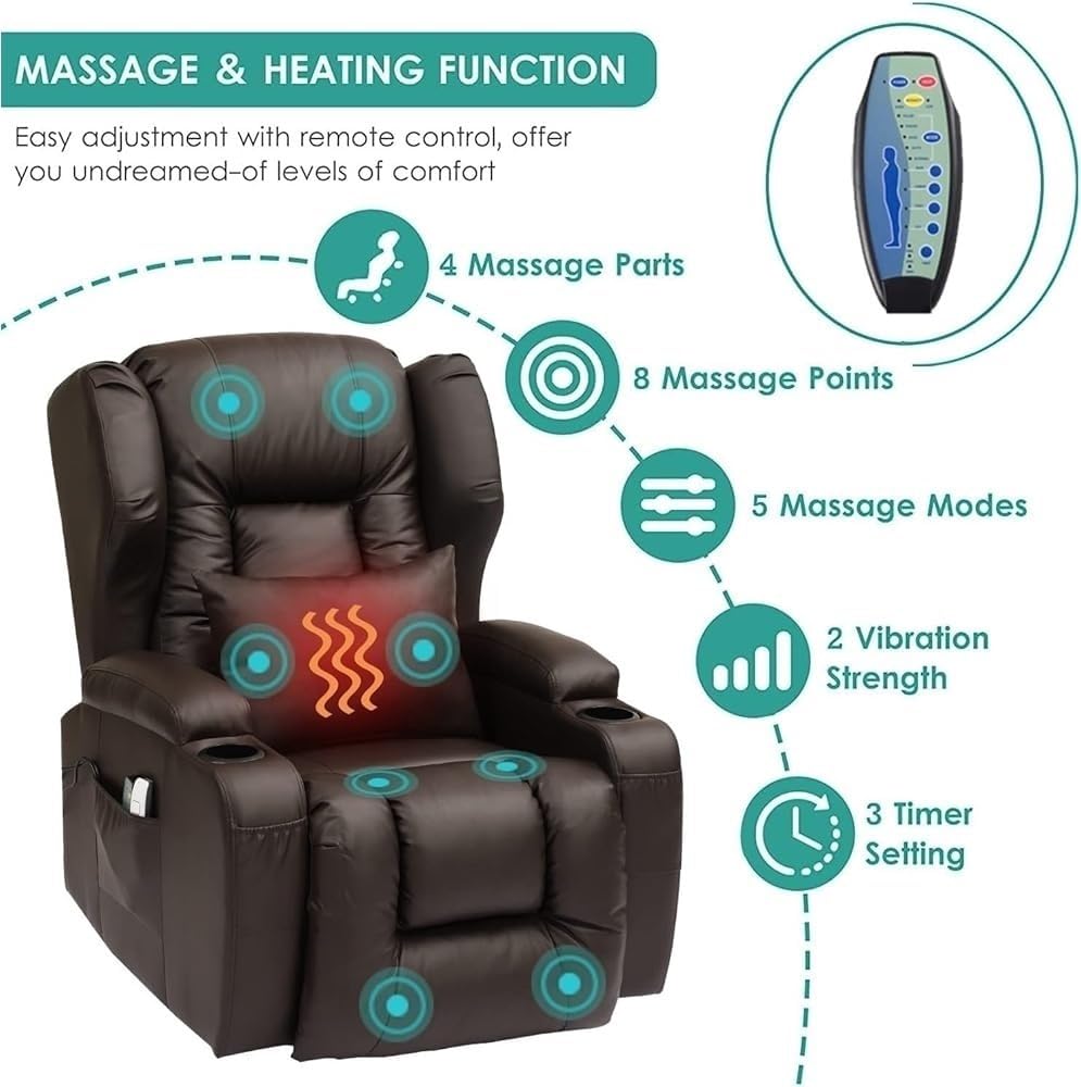 SDKOLPBNMZX Wall Hugger Electric Lift Recliner Chair with Heat & Massage for Elderly Genuine Leather Adjustable Recliner Sofa Lay Flat Living Room Comfort SDKOLPBNMZX
