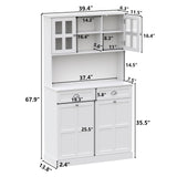 Double Tilt Out Trash Can Cabinet, 68" Tall Kitchen Pantry Storage Cabinet with 2 Drawers & Hutch & Microwave Coffee Stand, Freestanding 20 Gallon Trash Recycling Cabinet, Hidden Garbage Can Cabinet Auromie