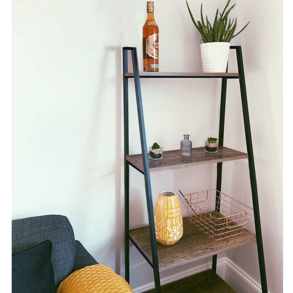 Blissun Ladder Shelf, 4-Tier Bookshelf, Storage Rack Shelf for Office, Bathroom, Living Room, Hazelnut Brown Blissun