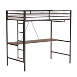 Twin Size Loft Bed with Desk and Closet Rod for Kids,Heavy Duty Loft Bed Frame with Safety Guardrail, Loft Metal Bunk Bed Twin Size, Space-Saving, Noise Free,Black Bellemave