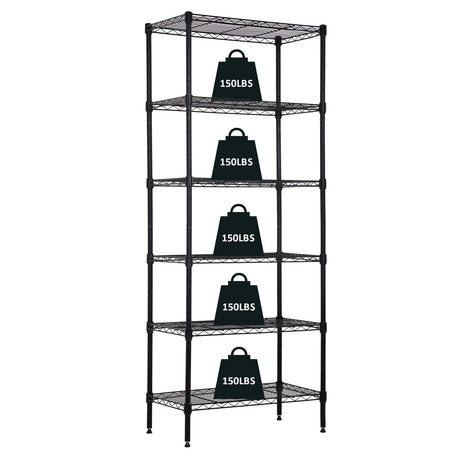 NChanmar 6-Tier Wire Shelving Unit Storage Shelves Metal Shelves 60"x23"x13" Heavy Duty Metal Storage Rack Wire Rack NSF Height Adjustable for Home Kitchen Bathroom Garage Shelving(Black) NChanmar