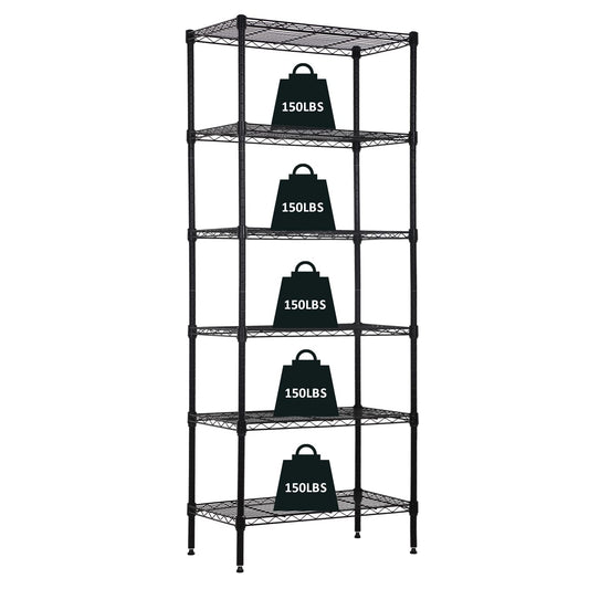 NChanmar 6-Tier Wire Shelving Unit Storage Shelves Metal Shelves 60"x23"x13" Heavy Duty Metal Storage Rack Wire Rack NSF Height Adjustable for Home Kitchen Bathroom Garage Shelving(Black)