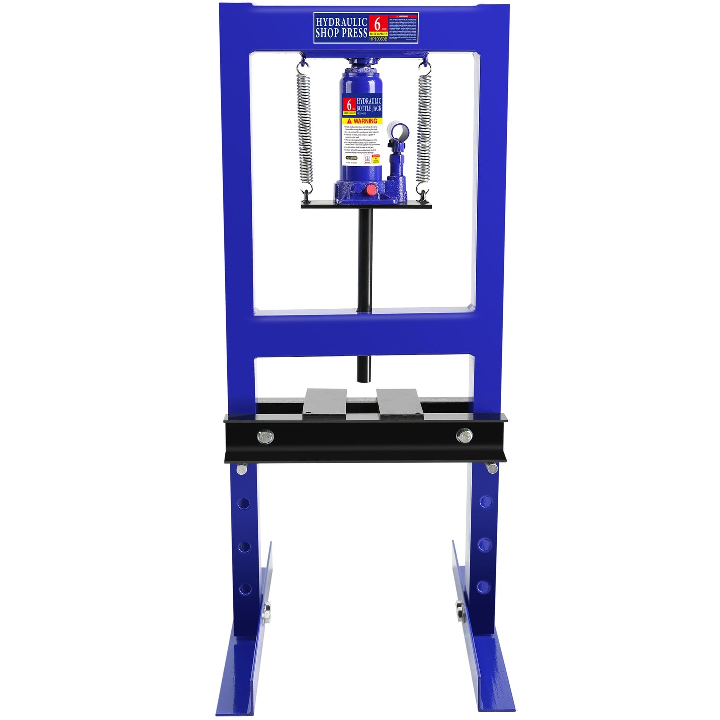 PULLAFUN Hydraulic Press, 6-Ton Benchtop Hydraulic Shop Press with Press Plates, H-Frame Garage Floor Press, Adjustable Working Table Height, Blue