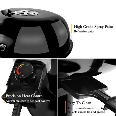 Electric BBQ Grill Techwood 15-Serving Indoor/Outdoor Electric Grill for Indoor & Outdoor Use, Double Layer Design, Portable Removable Stand Grill, 1600W (Stand Black BBQ Grills) Techwood