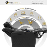 Weilianda Home Theater Seating, Top Grain Leather Zero Gravity Movie Seats Recliner Sofa, Reclining Gaming Couch with Power Lumbar 7 Colors Ambient Lighting USB C Charge Row of 4 Black Weilianda