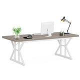 Tribesigns 70.8-Inch Executive Desk, Large Computer Office Desk Workstation, Modern Simple Style Laptop Desk Study Writing Table Business Furniture for Home Office (Grey/White, 70.8 Inch) Tribesigns
