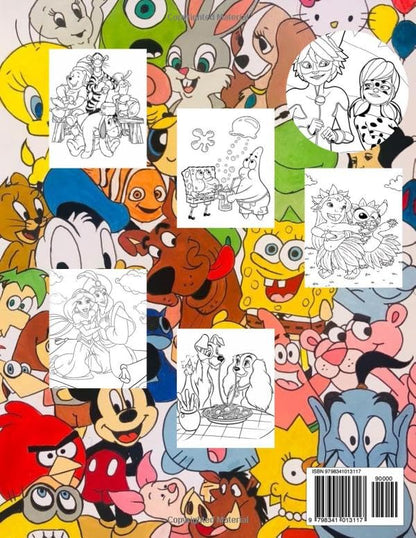 Color "Cartoons "coloring book;Bold and Easy, Simple and Big Designs for Relaxation Featuring