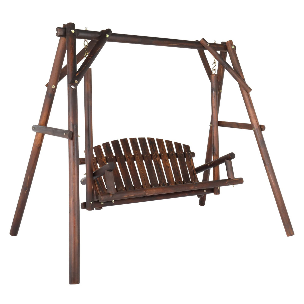 Ochine 6.5 Ft Patio Wooden Porch Swing Outdoor Swing Chair Bench Outdoor Patio Swing Chair Heavy Duty 600 LBS Rustic Hanging Log Porch Swing 2 Seater with Stand for Outdoor Patio Garden Yard Ochine