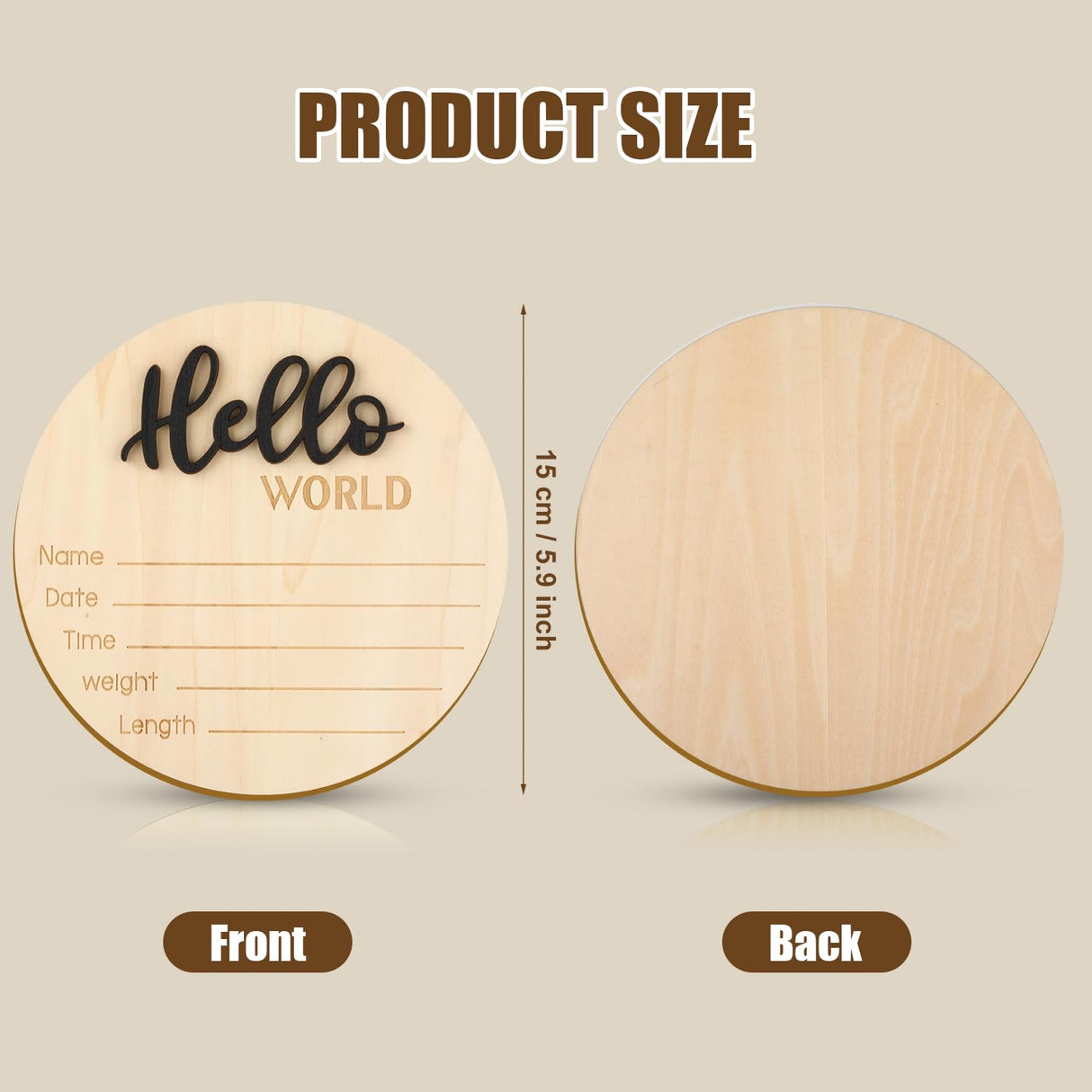 Baby Announcement Sign, 5.9 Inch Wooden Hello World Newborn Welcome Sign Birth Baby Name Plaques for Photo Props Baby Shower Hospital Nursery(Black) NQEUEPN