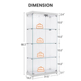 Yoluckea Glass Cabinet with Light, 4 Shelves Glass Display Cabinet w/2 Doors, Floor Standing Clear Glass Curio Cabinet Collection Display Cabinet for Living Room Bedroom 66.3” x 31.5” x 14.2” White Yoluckea