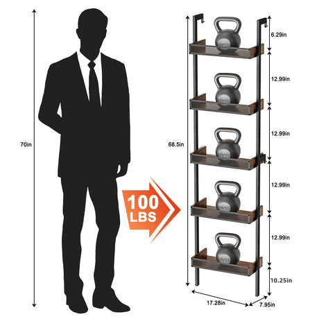5-Tier Freestanding Wine Racks: 50 Bottles Wine Rack Shelf Wall Mounted with Fences, Wines Bottle Holder Display Shelf, Liquor Storage for Kitchen, Dining Room, Bar, Wood, 17.28''L x 7.95''W x 68.5''H Hencawima