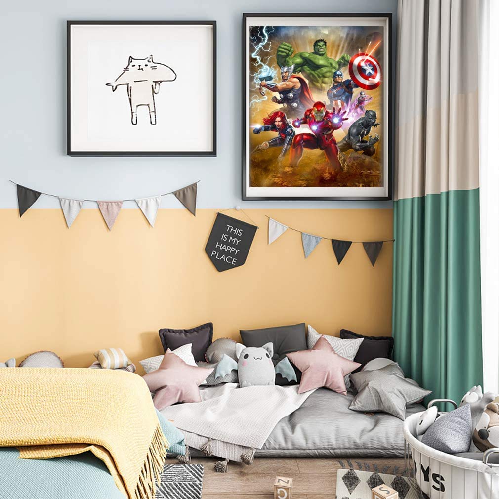 5D DIY Diamond Painting Kits for Adults, 5D DIY Full Drill Diamond Art Kit with Crystal Rhinestone,Paint with Diamond for Home Wall Decor Hulk and Captain America and Iron Man Myouth