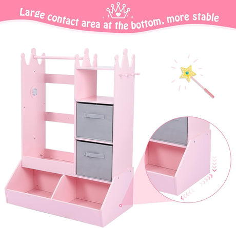 IDEALHOUSE Kids Dress Up Storage with Mirror, Pink Wardrobe Closet & Dresser with Mirror, Costume Organizer with Shelves and Jewelry Cabinet — Ideal Kids Dressers for Bedroom, Gift for Girls IDEALHOUSE