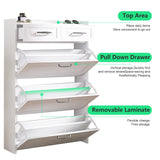ODUWA Shoe Storage Cabinet with 3 Flip Drawers and 2 Storage Drawers,Easy to Store 18-25 Pairs of Shoes,White Wood Shoe Storage Cabinet for Entryway,Hallway,PVC Door with Shape ODUWA