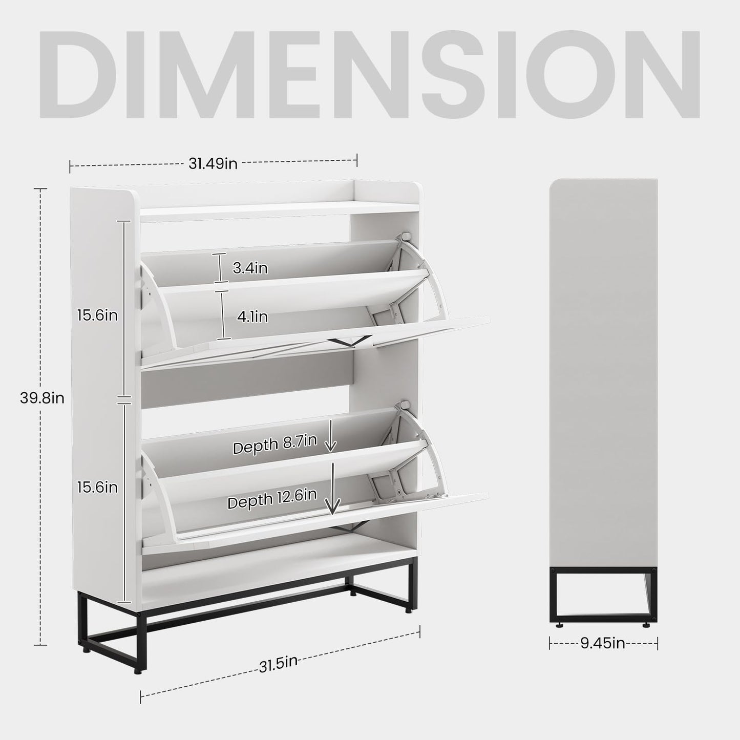 ROWHY Shoe Cabinet Storage, Shoe Organizer Space Saver with 2 Flip Drawers and Metal Legs, Hidden Freestanding Shoe Rack for Entryway, Foyer, Hallway, White - WoodArtSupply