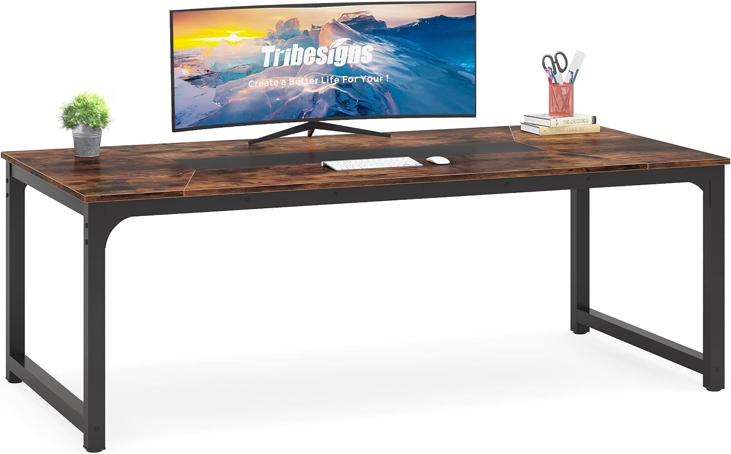 Tribesigns Modern Computer Desk, 78.7 x 39.4 inch X Large Executive Office Desk Computer Table Study Writing Desk Workstation for Home Office,Rustic/Black - WoodArtSupply