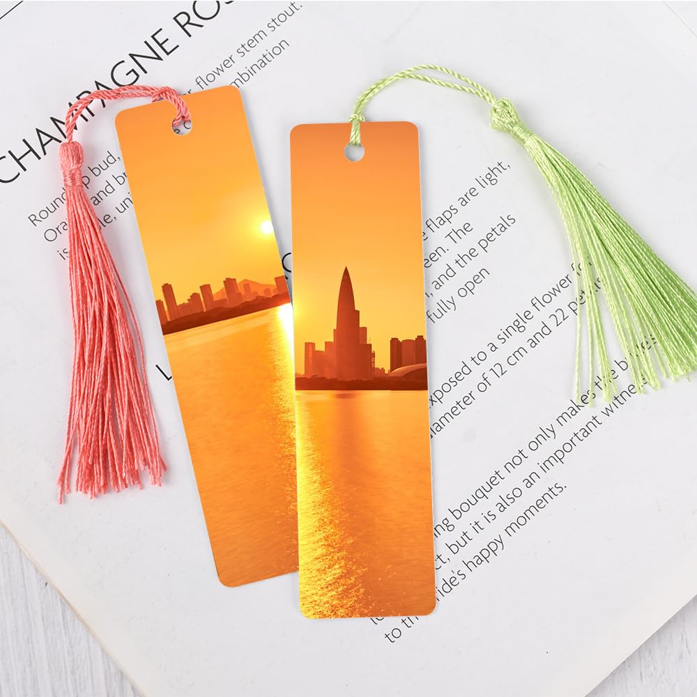 VYNYJOAN Sublimation Blank Bookmarks 15pcs Double-Side Heat Transfer Metal Bookmarks with Tassels DIY Projects (12cm x 3.2cm)