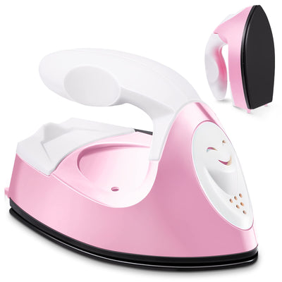 Honoson Mini Craft Iron Mini Heat Press Small Iron Portable Handy Tiny Flatiron with Charging Base Accessories for Fuse Beads Patch DIY Shoes T-Shirts Heat Transfer Vinyl Projects(Light Pink)