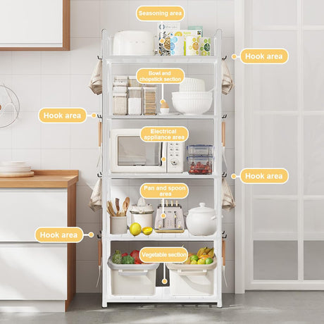 5 Tier Storage Shelves Adjustable Shelving Unit Heavy Duty Storage Rack 66 Lbs Capacity for Kitchen Pantry Closet Bathroom Laundry Garage White Generic