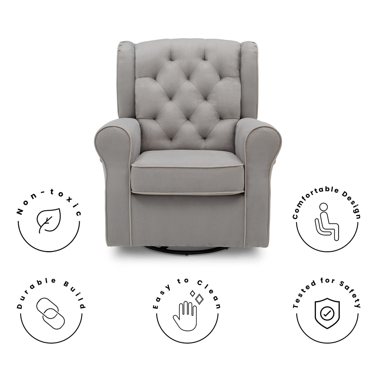 Delta Children Emerson Upholstered Glider Swivel Rocker Chair, Dove Grey with Soft Grey Welt Delta Children