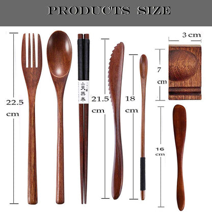 Busnos bamboo Utensils for Eating Reusable wooden travel flatware set with Case 9 Pcs durable wooden cutlery wooden spoons forks and chopsticks Wood Flatware Set with Knife Fork Spoon Chopsticks Straw