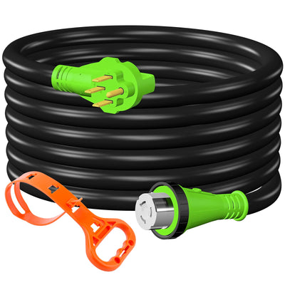 Gerguirry 50 Amp RV Extension Power Cord, 25 Feet Lockable Heavy Duty 6/3 + 8/1 SJTW AWG Gauge Cord, NEMA 14-50P to SS2-50R with Cord Organizer, LED Indicator & Grip Handle, 125V/250V