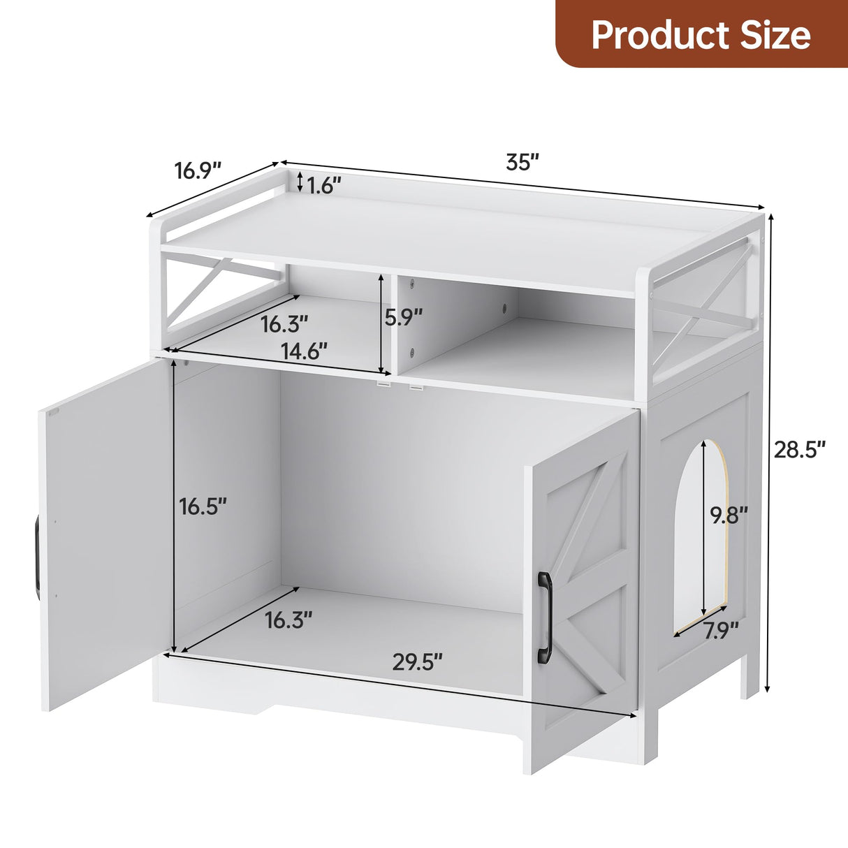 OtterOasis Cat Litter Box Enclosure, Ultra-Large Hidden Litter Box Furniture with Top Opening, Anti-Tipping Fence and 2 Open Drawers, Litter Box Cabinet End Table, White OtterOasis