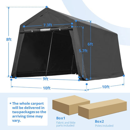 ADVANCE OUTDOOR 10x10 ft Heavy Duty Outdoor Patio Anti-Snow Portable Canopy Storage Shelter Shed Carport with 2 Roll up Zipper Doors & Vents for Snowmobile Garden Tools, Gray