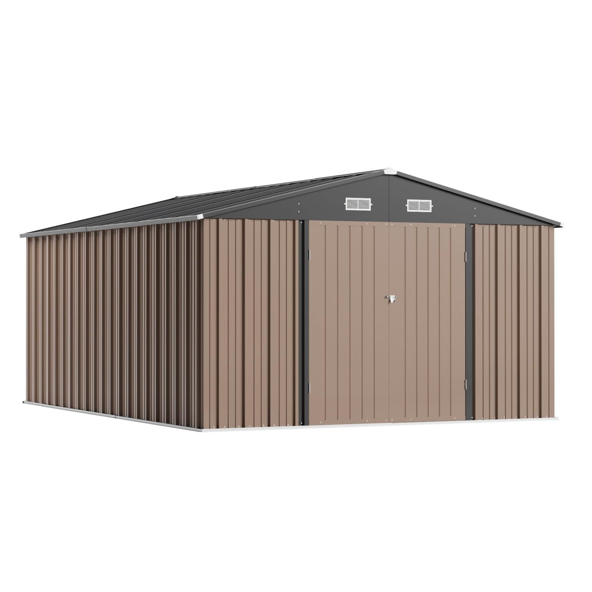Greesum 10×14 FT Outdoor Storage Shed, Metal Storaged Sheds Without Floor, Tool Sheds with Lockable Doors and Sloping Roof for Garden, Patio, Backyard, Brown Greesum