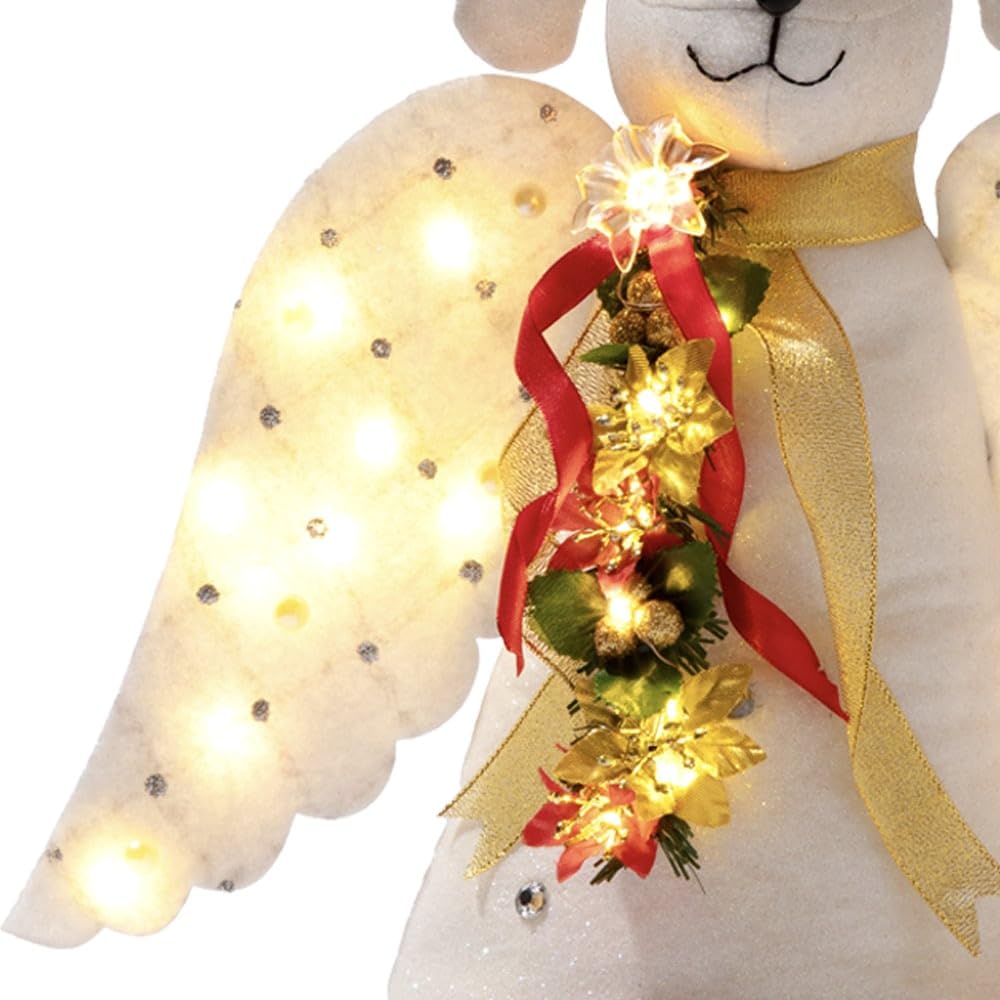 iHeartDogs Christmas Tree Topper Decoration - The Original Dog ‘Christmas Miracle’ Angel Dog Tree Topper LED Lighted Poinsettia Garland & Wings Decor Ornament, Holiday Decoration