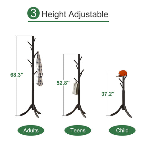 kiplant Black Coat Rack Stand, Bamboo Wood Freestanding Coat Tree with 8 Hooks, Hallway Entryway Hat Hanger Organizer Standing for Bedroom, Office, Clothes, Jackets, Bags, Umbrallas kiplant