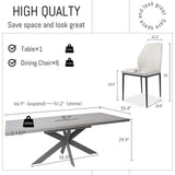 ZckyCine 6-8 People Modern Dining Table Rectangular Kitchen Dining Table Space-Saving Expandable Dining Table Metal Frame (Gray Table + 6 White Chairs) ZckyCine