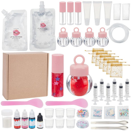 WEBEEDY DIY Lip Gloss Making Kit for Beginners,48 Pcs Fun Lip Gloss Kit to Make Your Own Lipgloss,Beginner Moisturizing Lipgloss Handmade Set for Women DIY Makeup Supplies Set Gift WEBEEDY