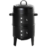 Outsunny Vertical Charcoal BBQ Smoker, 3-in-1 16" Round Charcoal Barbecue Grill with 2 Cooking Area, and Thermometer for Outdoor Camping Picnic Backyard Cooking, Black Outsunny