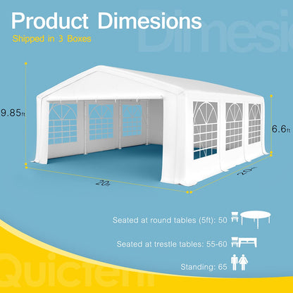 Quictent 20x20ft Party Tent Outdoor Wedding Event Shelters Heavy Duty Upgraded Galvanized Canopy with Large White Roof, Removable Sidewalls & Storage Bags