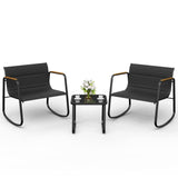 Amopatio Outdoor Table and Chair Set 3 Piece, Patio Rocking Chair, Breathable Textilene Fabric Patio Furniture Set for Porch, Poolside, Deck, Outdoor Terrace, Balcony, Garden,Black Amopatio