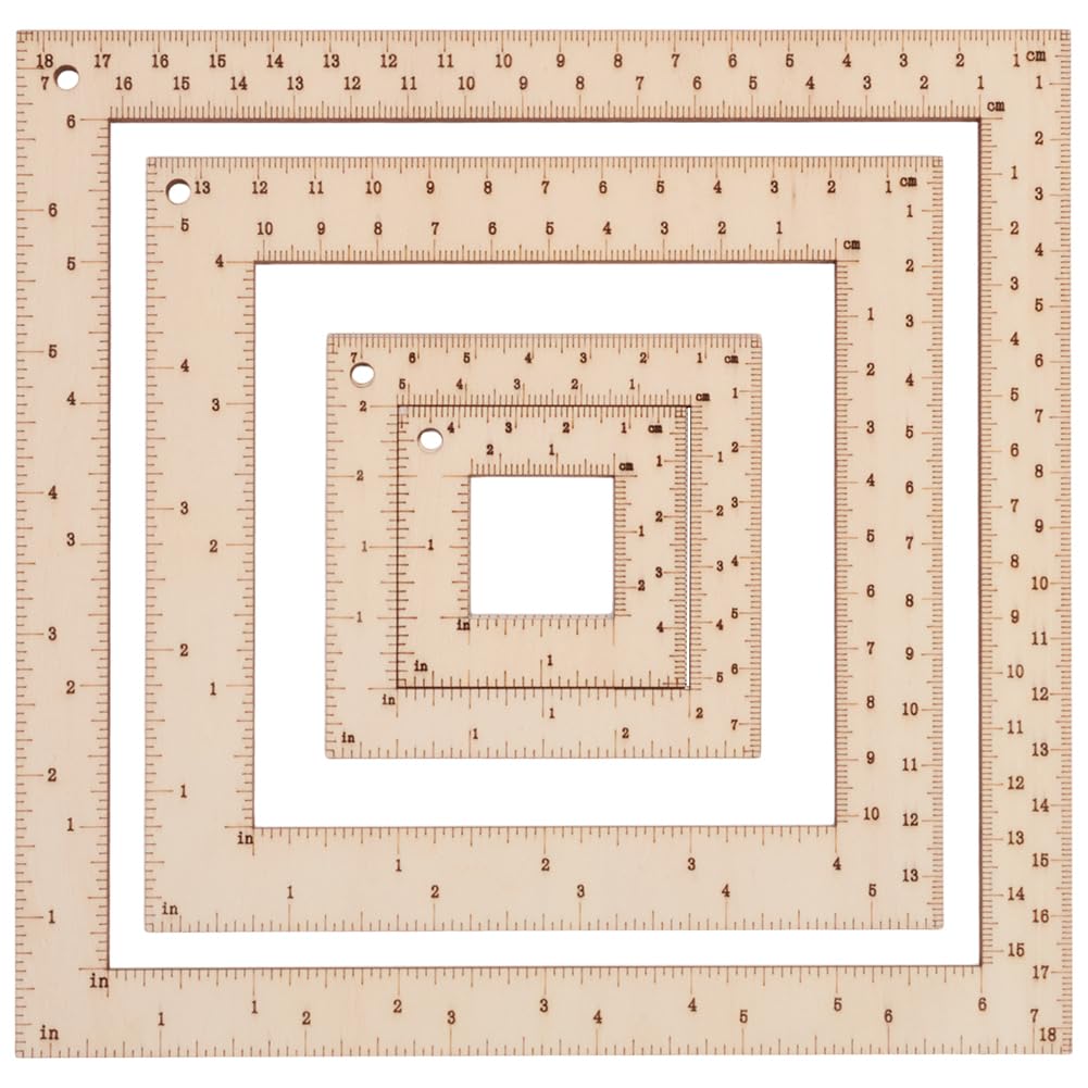 FINGERINSPIRE 4 Pcs Square Wood Knitting Gauge Rulers 0.78/3/5.5/7.3inch Wooden Knitting Gauge Swatch Ruler Knitting Heedle Gauge Measuring Tool Sets for Crochet Measurement Tool for Knitters FINGERINSPIRE