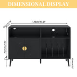 Large Record Player Stand, Record Table Cabinet with Power Outlet, Modern Vinyl Record Storage Cabinet with Wood Legs for Bedroom, Living Room, Office (Black) Athuiline