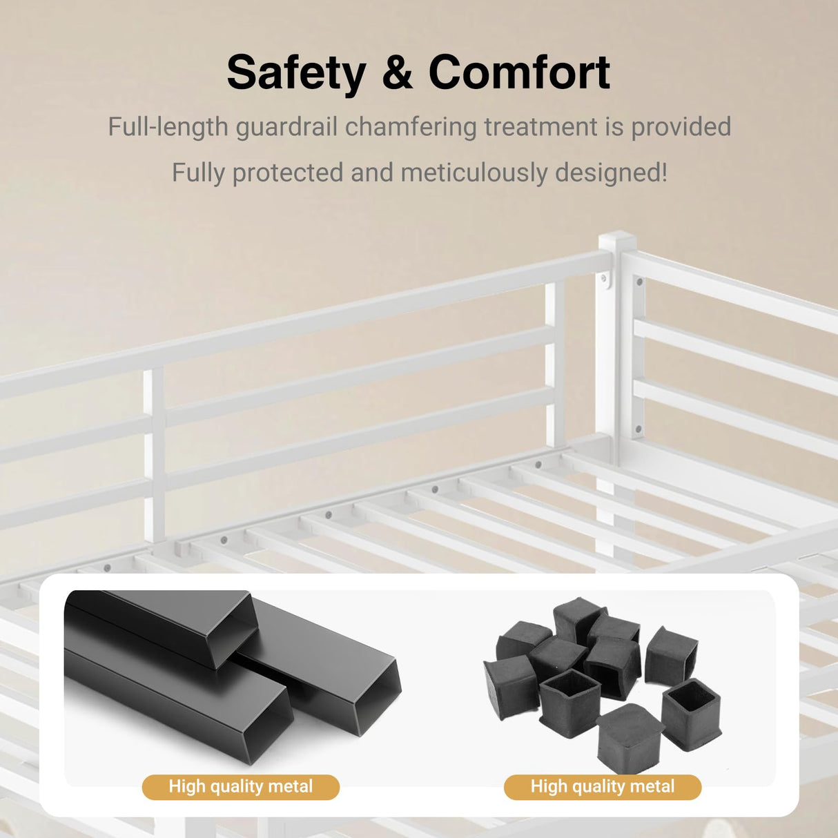 HKOLIE Queen Over Queen Bunk Bed, Metal Bunk Bed Frame Heavy Duty Bunk Beds Loft Bed Frame with Ladder and Guardrail Metal Slats No Box Spring Required for Adults Teens, White HKOLIE