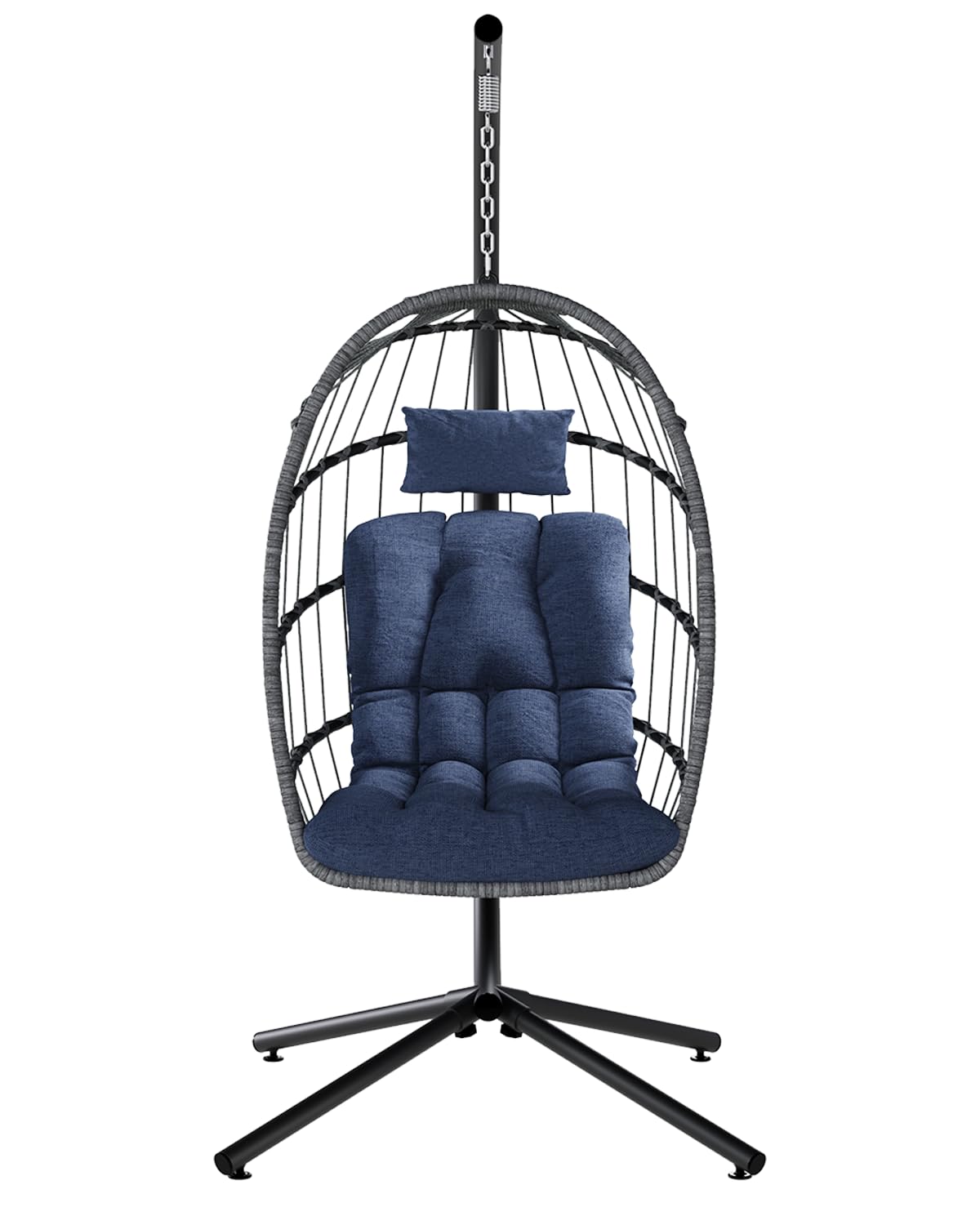 SWITTE Egg Chair Outdoor with Stand, Indoor Wicker Hanging Egg Swing Chair with Cushion, 350lbs Capacity for Patio, Bedroom, Garden - Dark Blue SWITTE