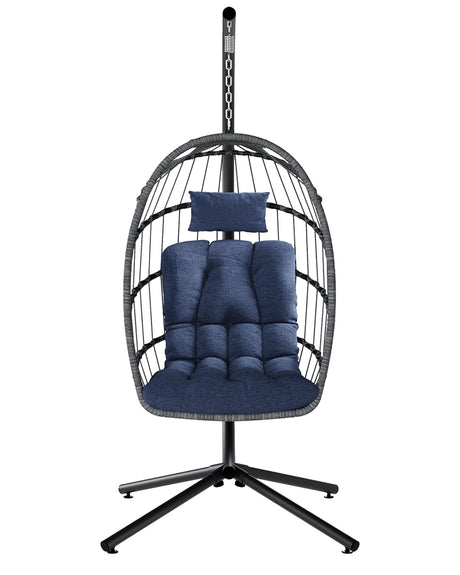 SWITTE Egg Chair Outdoor with Stand, Indoor Wicker Hanging Egg Swing Chair with Cushion, 350lbs Capacity for Patio, Bedroom, Garden - Dark Blue SWITTE