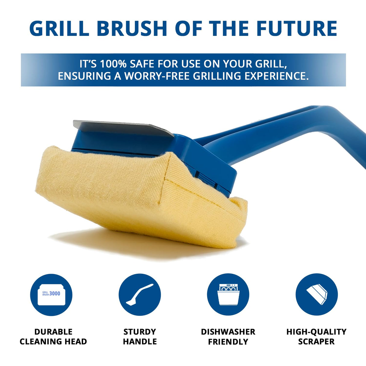 Grill Rescue BBQ Replaceable Scraper Cleaning Head, Bristle Free - Safe, Durable and Unique Scraper Tools for Cast Iron or Stainless-Steel Grates, Barbecue Cleaner (GB3000) Grill Rescue